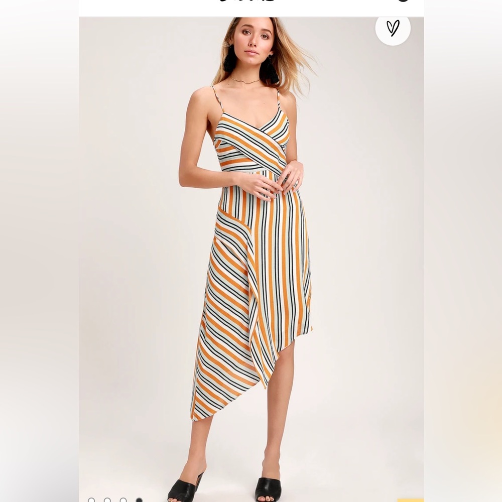 LULU’S Cape Cove Orange Multi Striped Asymmetrical Dress | XL